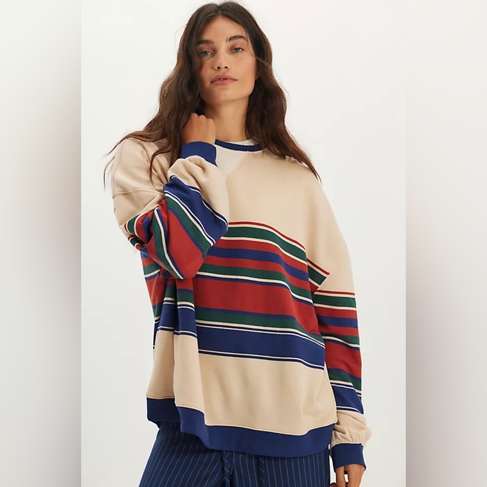 Free People Classic Striped Oversized Crewneck